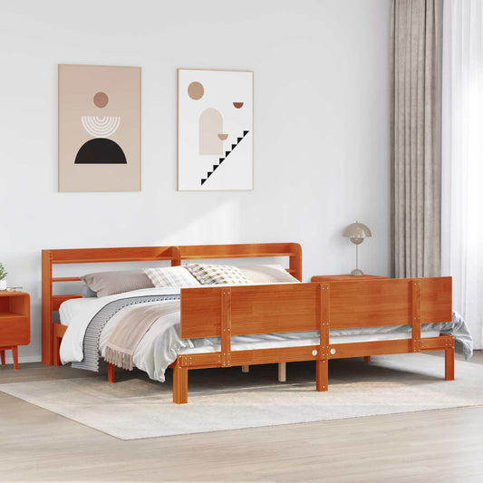 vidaXL Bed Frame with Headboard 2 pcs Wax Brown Solid Pine Wood