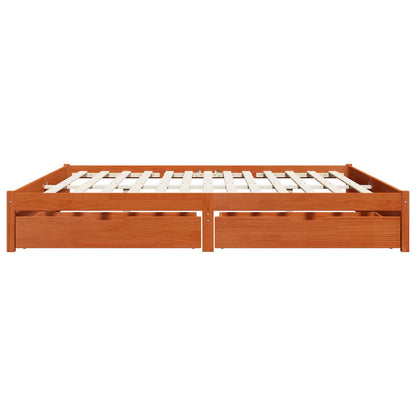 vidaXL Bed Frame with Drawer Wax Brown 200 x 200 cm Solid Pine Wood