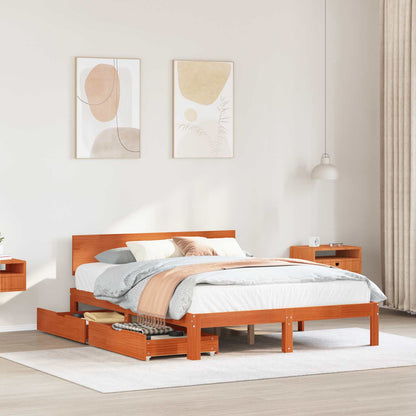 vidaXL Bed Frame with Headboard 3 pcs Wax Brown Solid Pine Wood