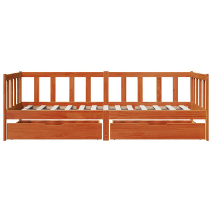 vidaXL Daybed with Headboard 3 pcs Wax Brown Solid Pine Wood