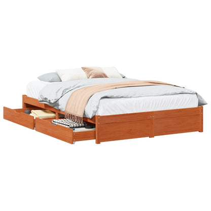 vidaXL Bed Frame with Drawer 3 pcs Wax Brown Solid Pine Wood