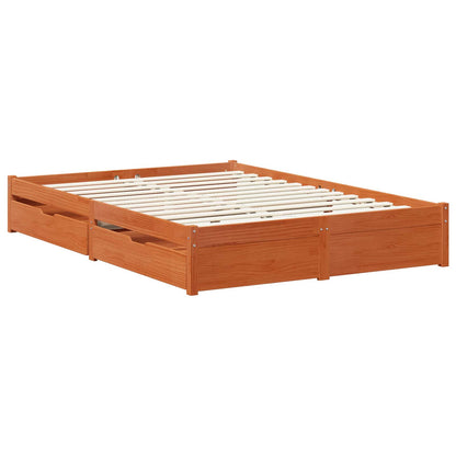 vidaXL Bed Frame with Drawer 3 pcs Wax Brown Solid Pine Wood