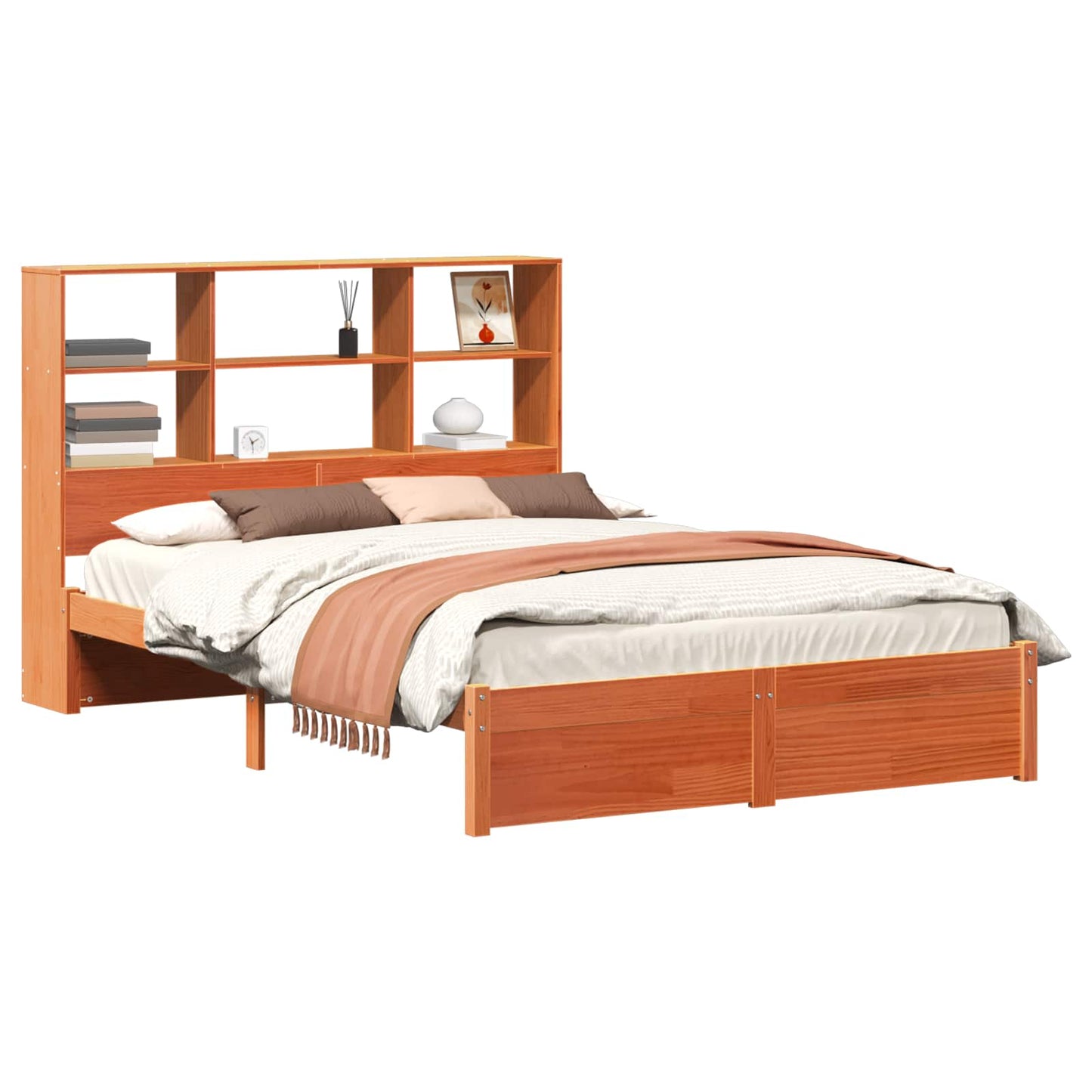 vidaXL Bed Frame with Storage Headboard Wax Brown 140 x 200 cm