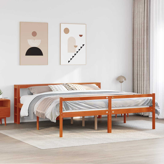 vidaXL Bed Frame with Headboard 2 pcs Wax Brown Solid Pine Wood