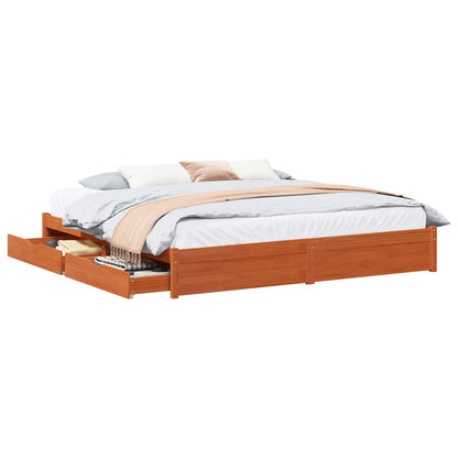 vidaXL Bed Frame with Drawer Wax Brown 180 x 200 cm Solid Pine Wood