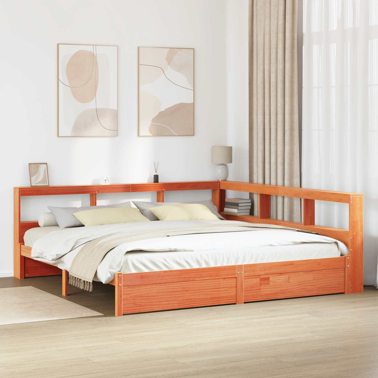 vidaXL Bookcase Bed 2 pcs Wax Brown 200 x 200 cm Solid Pine Wood