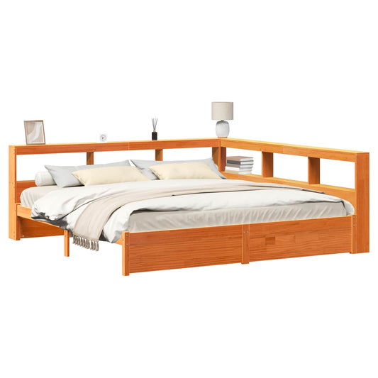 vidaXL Bookcase Bed 2 pcs Wax Brown 200 x 200 cm Solid Pine Wood