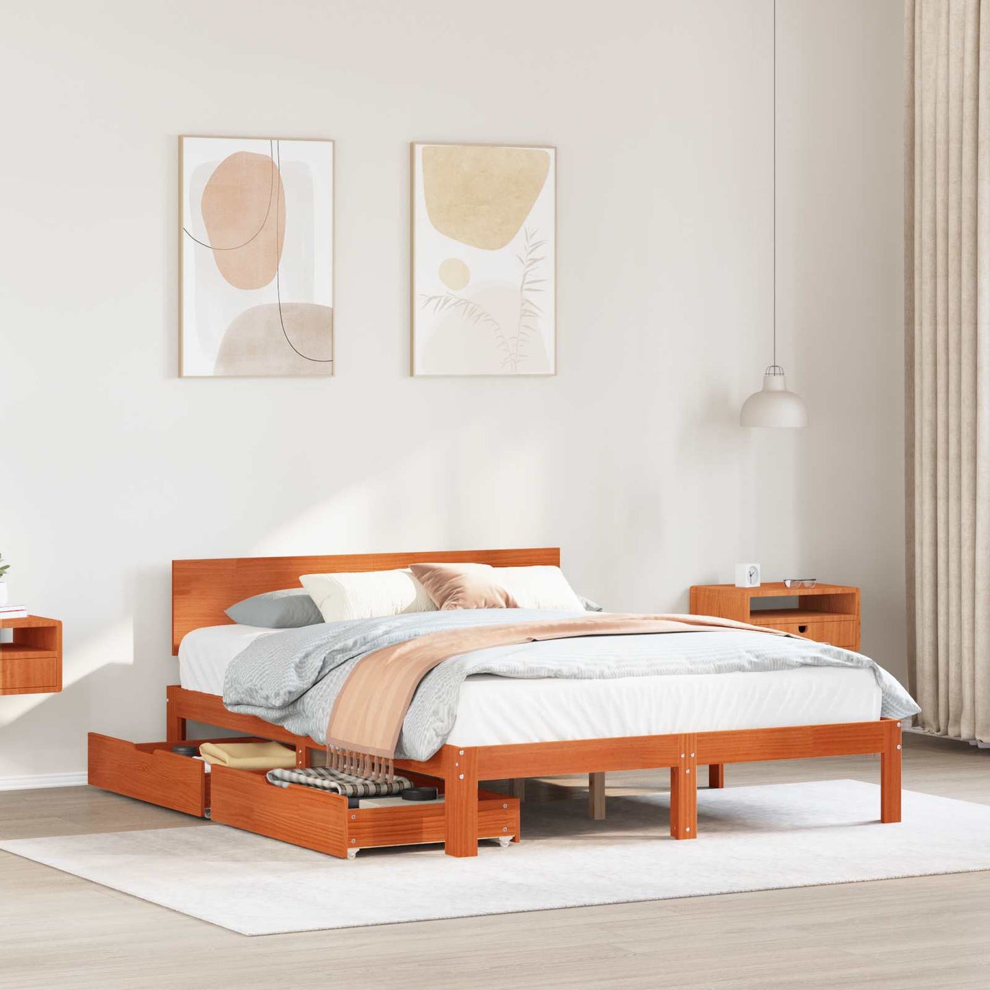 vidaXL Bed Frame with Headboard 3 pcs Wax Brown Solid Pine Wood