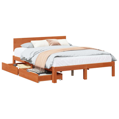 vidaXL Bed Frame with Headboard 3 pcs Wax Brown Solid Pine Wood