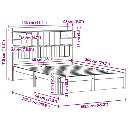 vidaXL Bookcase Bed Frame Wax Brown 200 x 160 cm Solid Pine Wood