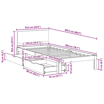 vidaXL Bed Frame with Headboard 3 pcs Wax Brown Solid Pine Wood