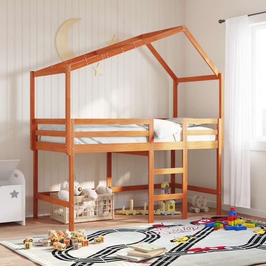 vidaXL Loft Bed Frame Wax Brown 90 x 190 cm Solid Pine Wood