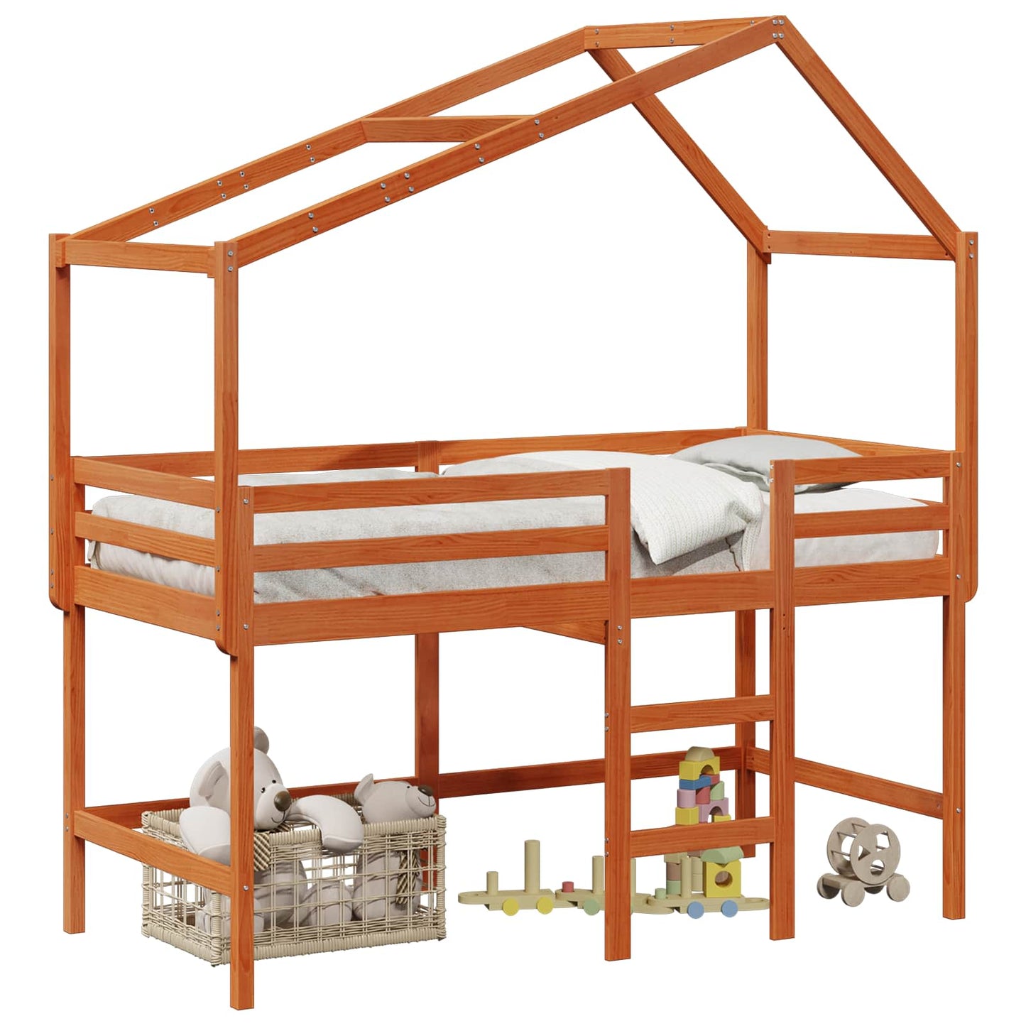 vidaXL Loft Bed Frame Wax Brown 90 x 190 cm Solid Pine Wood