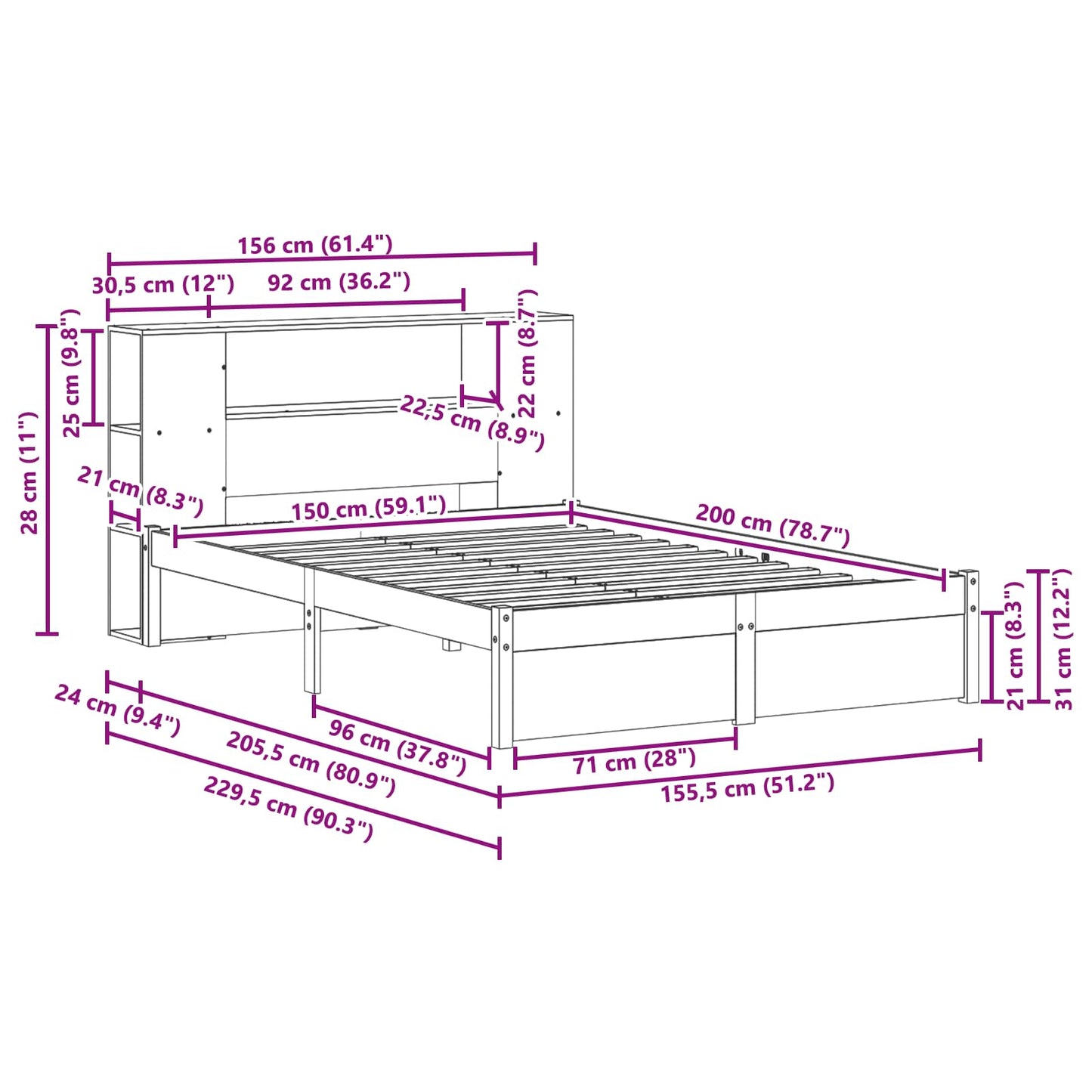 vidaXL Bed Frame with Storage Headboard with Headboard 2 pcs Wax Brown