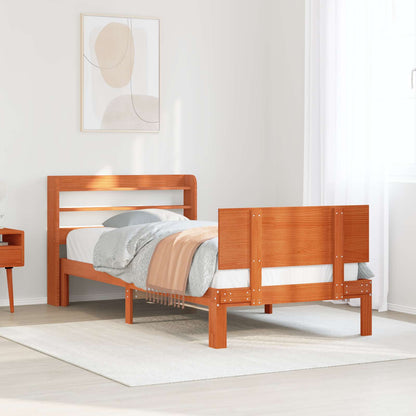 vidaXL Bed Frame with Headboard 2 pcs Wax Brown Solid Pine Wood