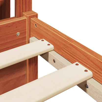 vidaXL Bed Frame with Headboard Wax Brown 160 x 200 cm Solid Pine Wood