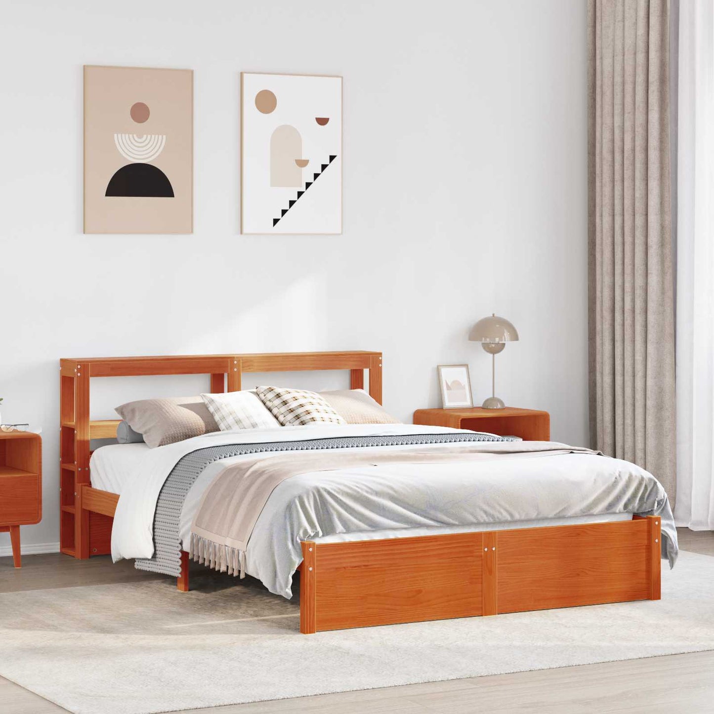 vidaXL Bed Frame with Headboard Wax Brown 160 x 200 cm Solid Pine Wood