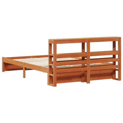 vidaXL Bed Frame with Headboard Wax Brown 160 x 200 cm Solid Pine Wood