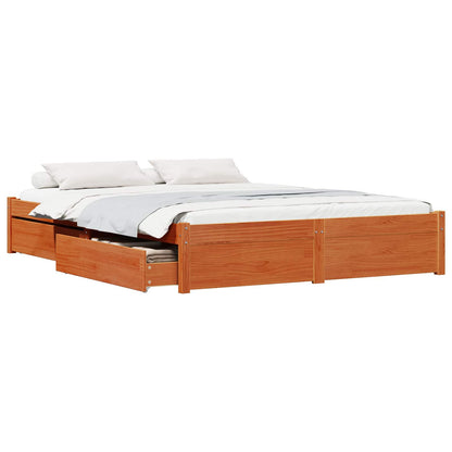 vidaXL Bed Frame with Drawer Wax Brown 140 x 200 cm Solid Pine Wood