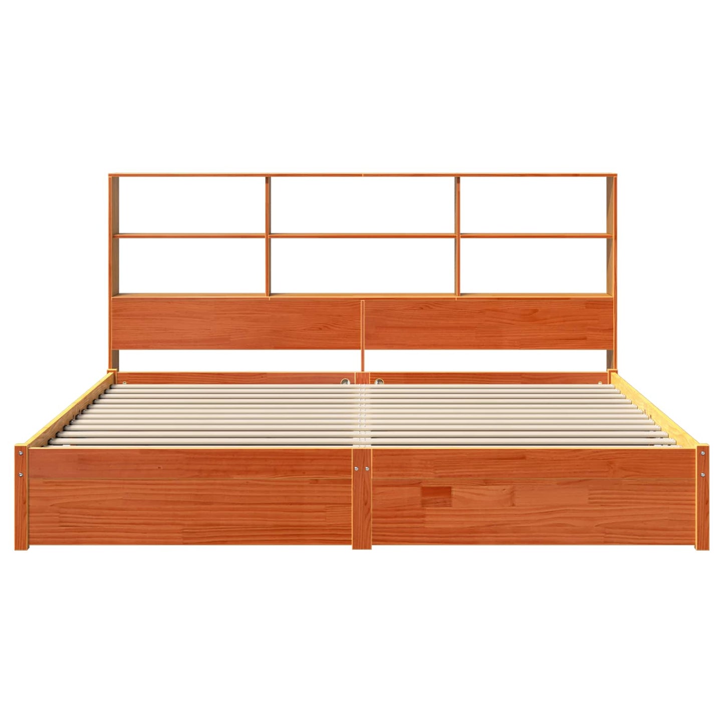 vidaXL Bookcase Bed Frame Wax Brown 180 x 200 cm Solid Pine Wood