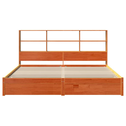 vidaXL Bookcase Bed Frame Wax Brown 180 x 200 cm Solid Pine Wood