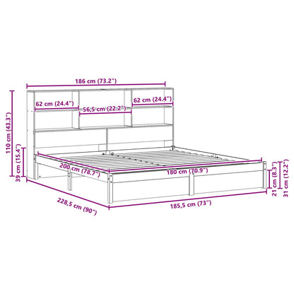 vidaXL Bookcase Bed Frame Wax Brown 180 x 200 cm Solid Pine Wood
