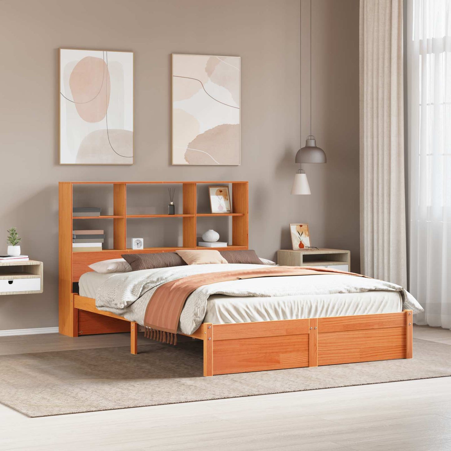 vidaXL Bed Frame with Storage Headboard Wax Brown 160 x 200 cm