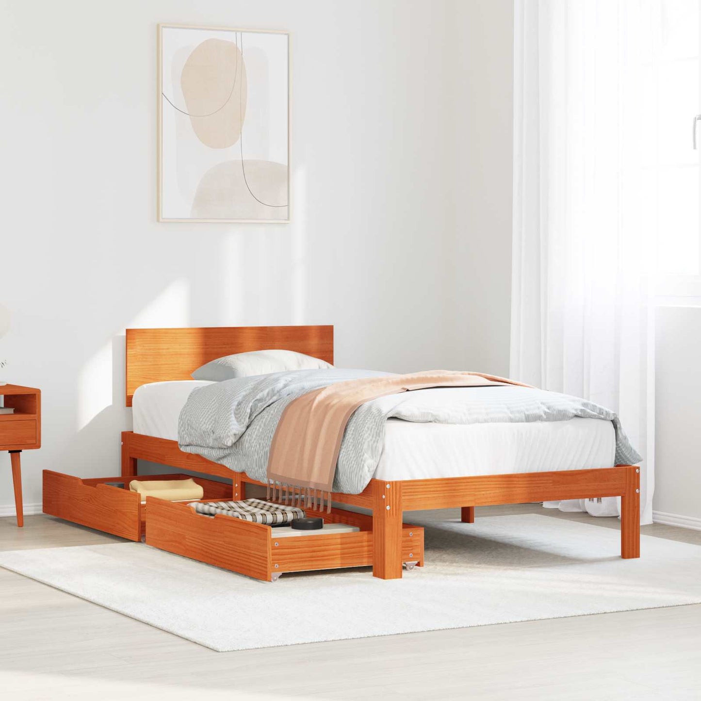 vidaXL Bed Frame with Headboard 3 pcs Wax Brown Solid Pine Wood