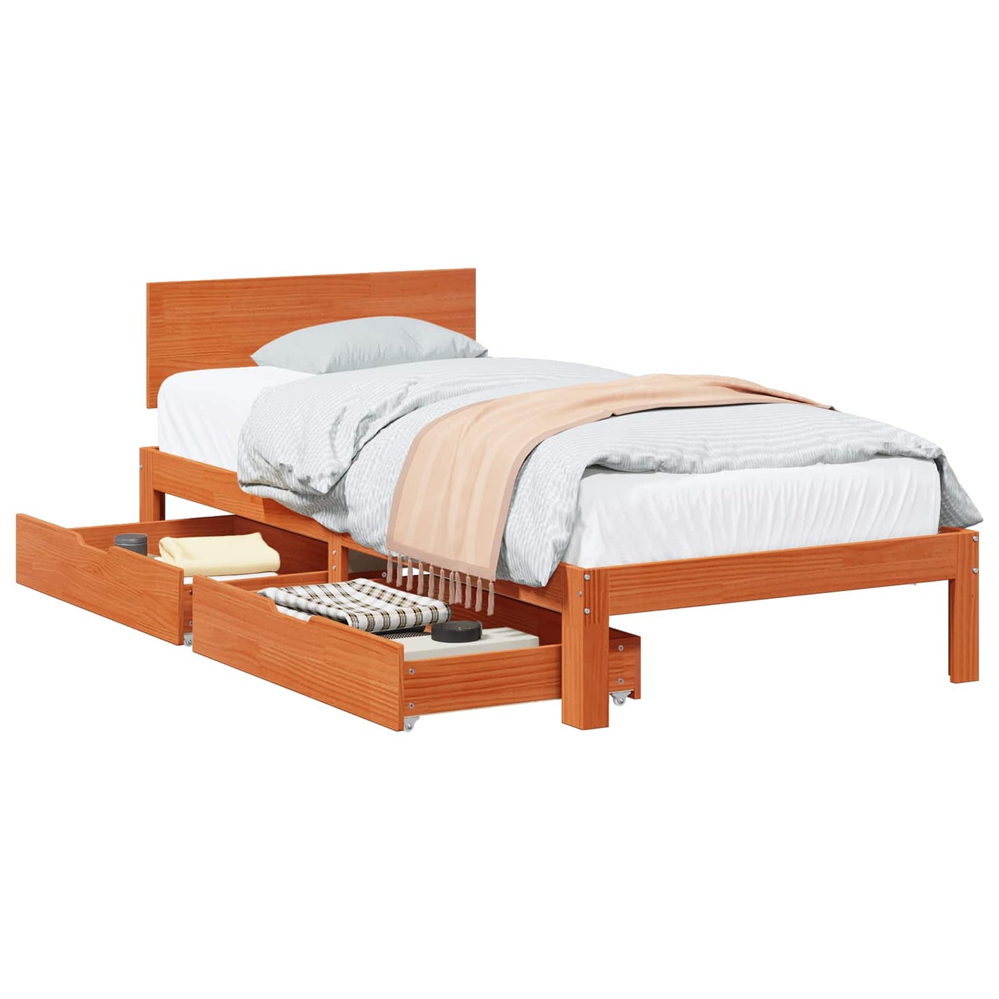 vidaXL Bed Frame with Headboard 3 pcs Wax Brown Solid Pine Wood