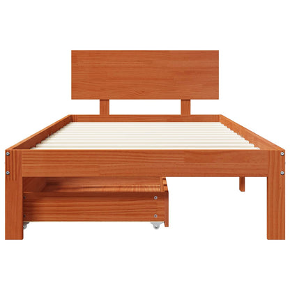 vidaXL Bed Frame with Headboard 3 pcs Wax Brown Solid Pine Wood
