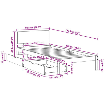 vidaXL Bed Frame with Headboard 3 pcs Wax Brown Solid Pine Wood