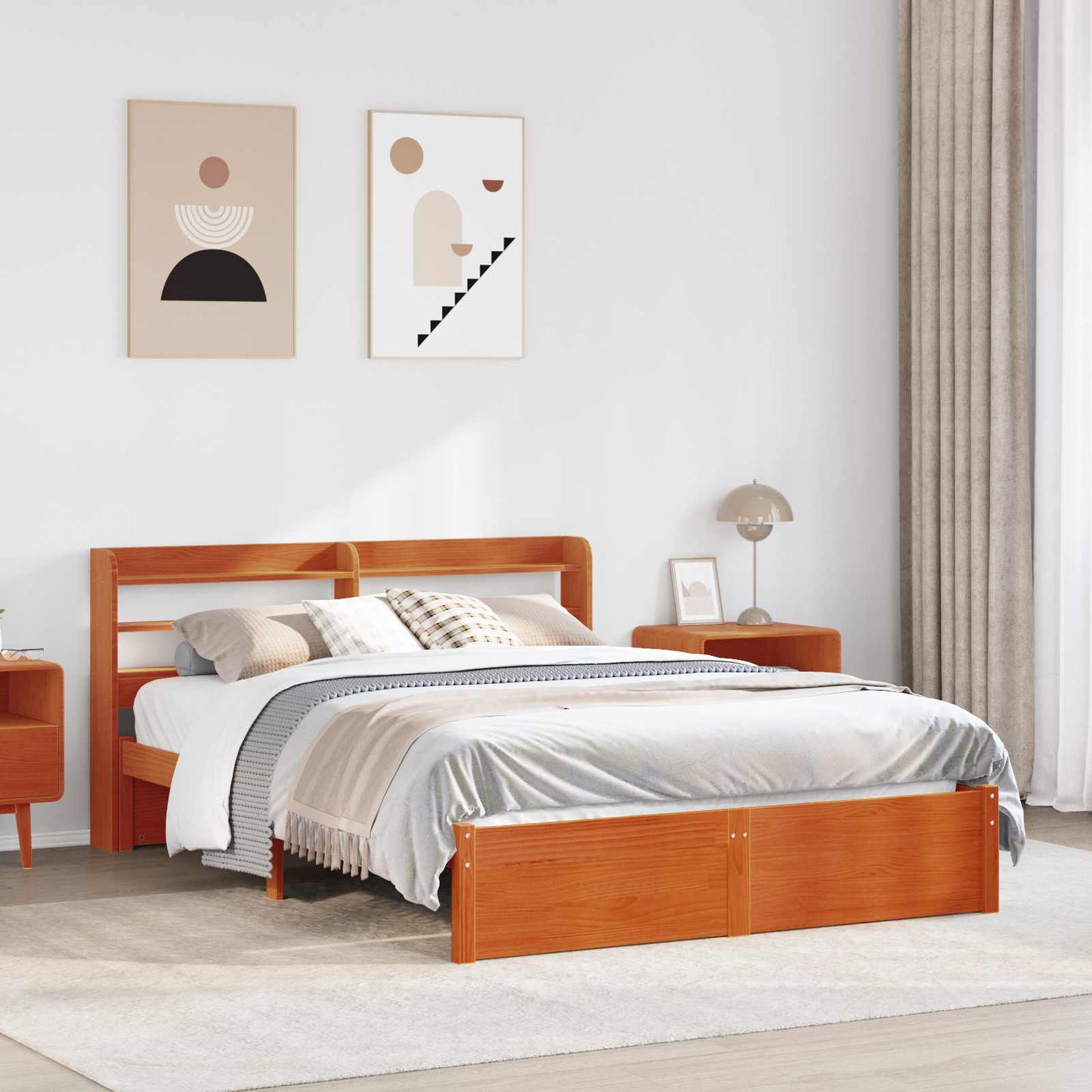vidaXL Bed Frame with Headboard Wax Brown 150 x 200 cm Solid Pine Wood