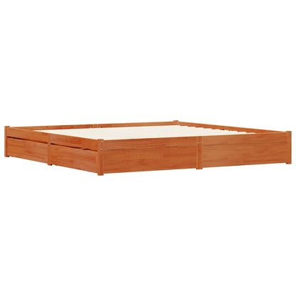 vidaXL Bed Frame with Drawer Wax Brown 200 x 200 cm Solid Pine Wood