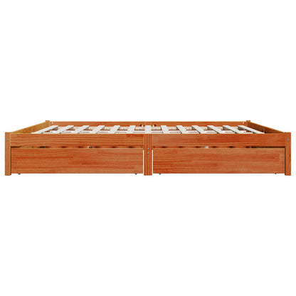vidaXL Bed Frame with Drawer Wax Brown 200 x 200 cm Solid Pine Wood
