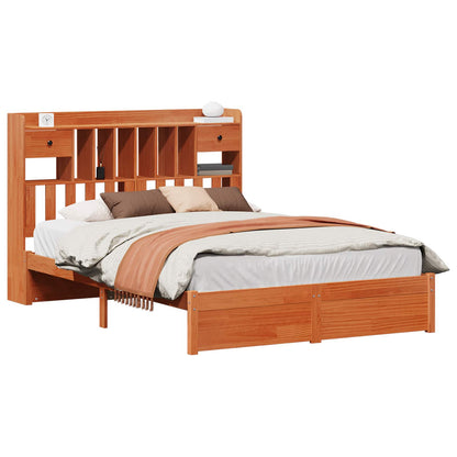 vidaXL Bookcase Bed Frame Wax Brown 200 x 150 cm Solid Pine Wood