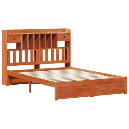 vidaXL Bookcase Bed Frame Wax Brown 200 x 150 cm Solid Pine Wood