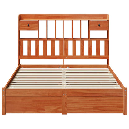 vidaXL Bookcase Bed Frame Wax Brown 200 x 150 cm Solid Pine Wood