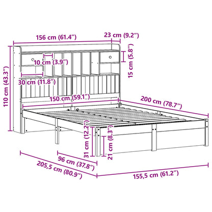 vidaXL Bookcase Bed Frame Wax Brown 200 x 150 cm Solid Pine Wood