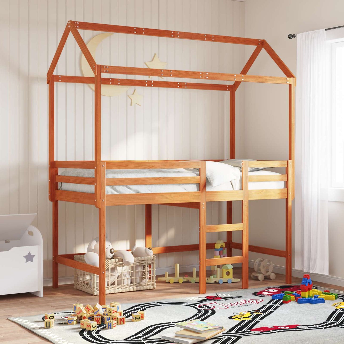 vidaXL Loft Bed Frame Wax Brown 90 x 190 cm Solid Pine Wood