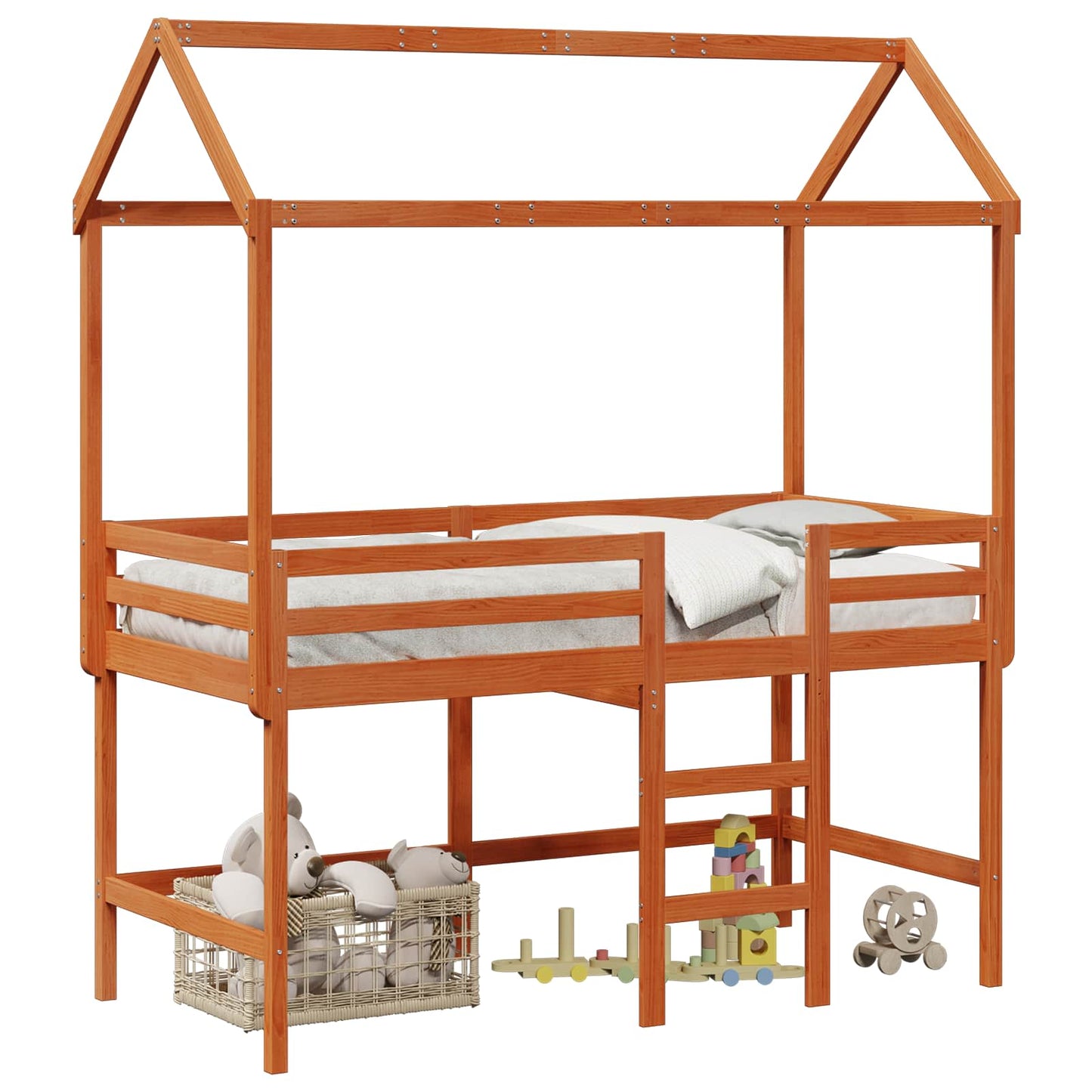 vidaXL Loft Bed Frame Wax Brown 90 x 190 cm Solid Pine Wood
