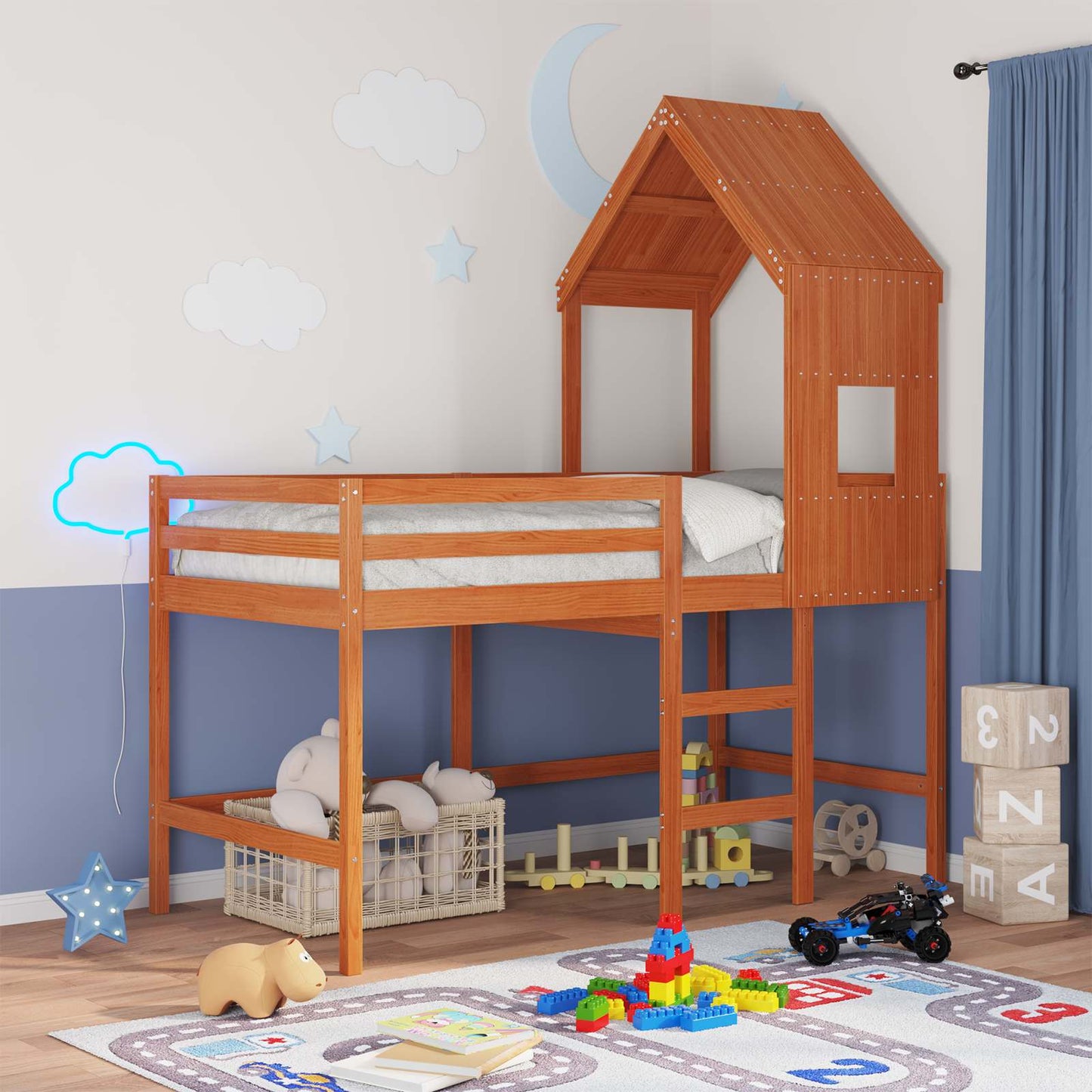 vidaXL Loft Bed Frame Wax Brown 90 x 190 cm Solid Pine Wood