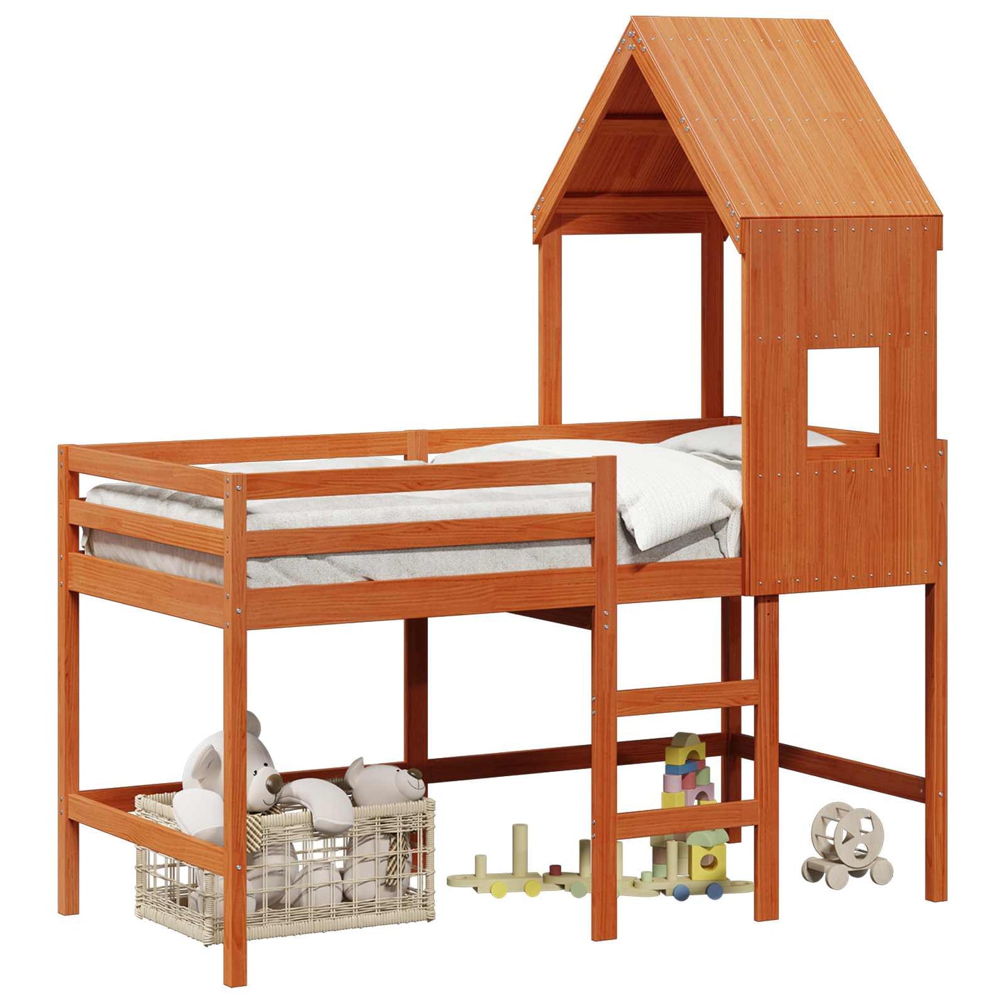 vidaXL Loft Bed Frame Wax Brown 90 x 190 cm Solid Pine Wood