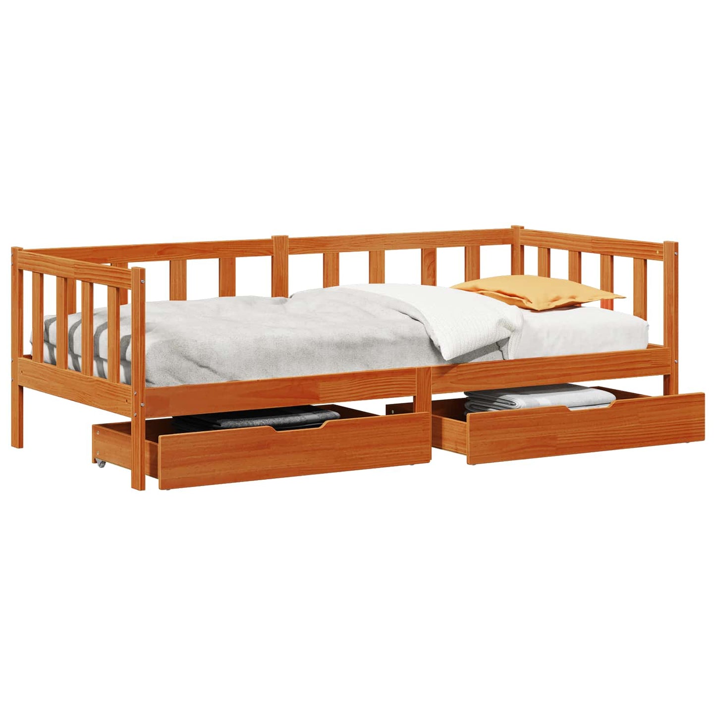 vidaXL Daybed with Drawer with Wheel 3 pcs Wax Brown Solid Pine Wood