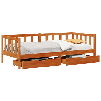 vidaXL Daybed with Drawer with Wheel 3 pcs Wax Brown Solid Pine Wood