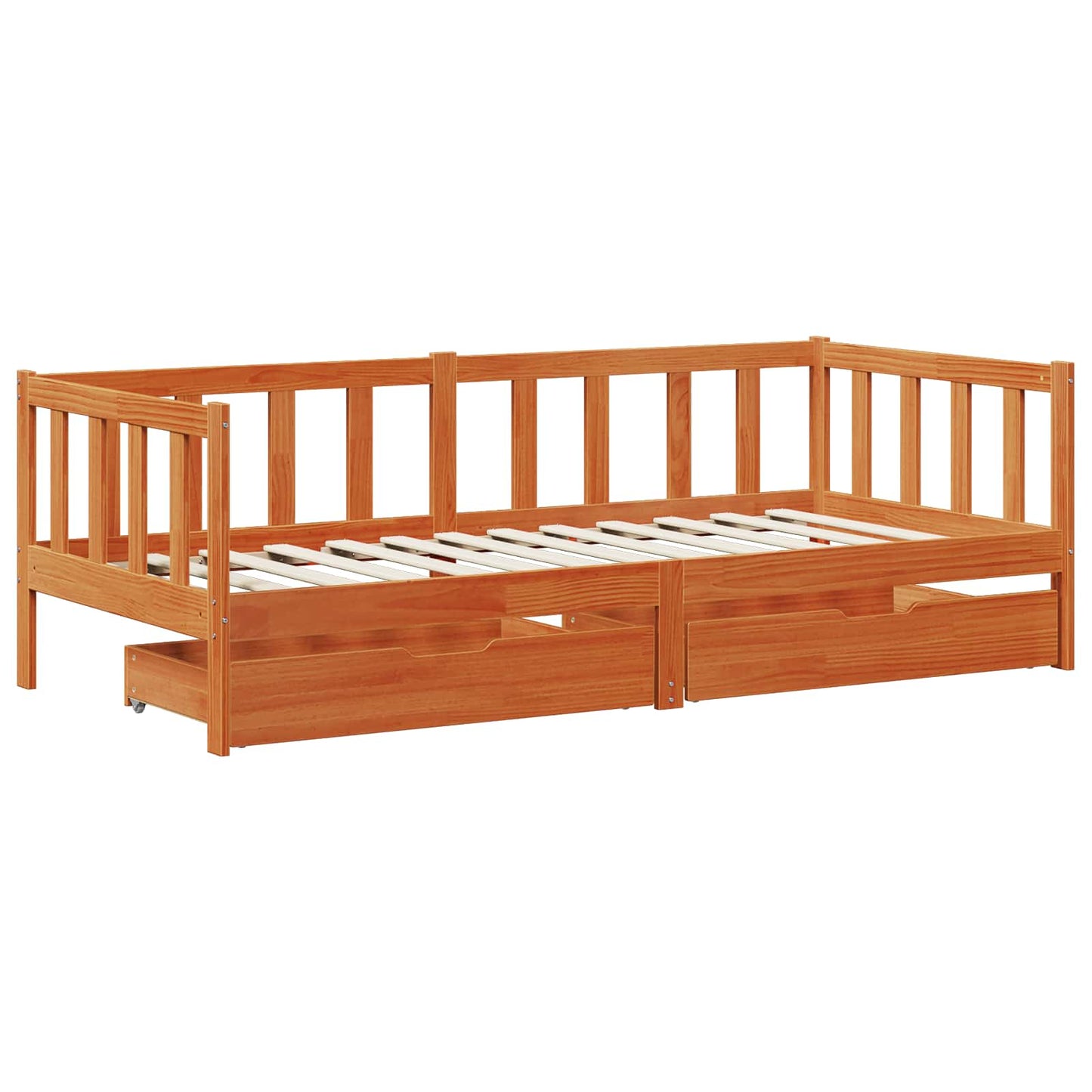 vidaXL Daybed with Drawer with Wheel 3 pcs Wax Brown Solid Pine Wood