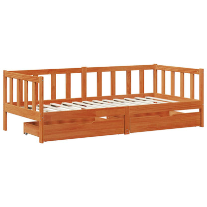 vidaXL Daybed with Drawer with Wheel 3 pcs Wax Brown Solid Pine Wood