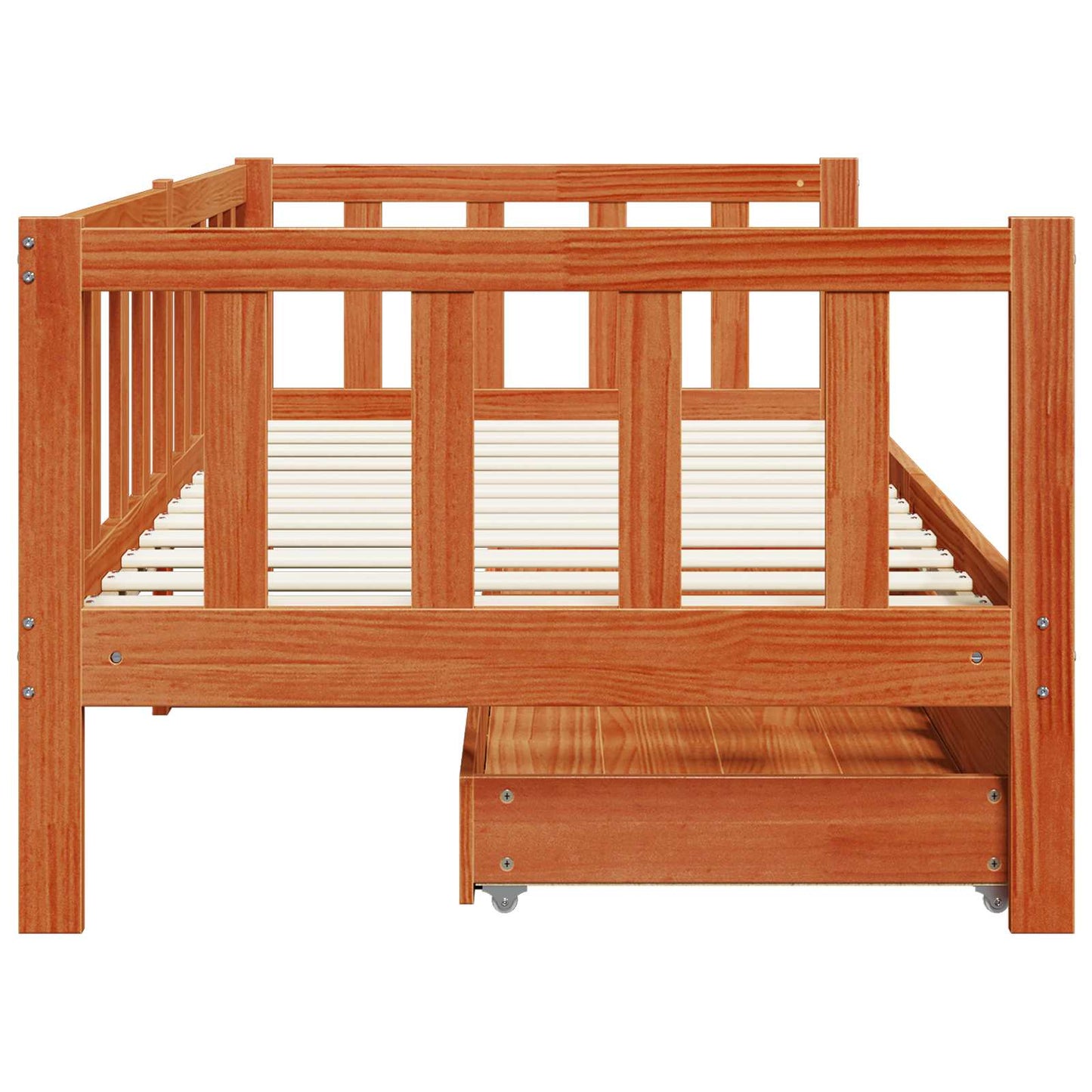 vidaXL Daybed with Drawer with Wheel 3 pcs Wax Brown Solid Pine Wood