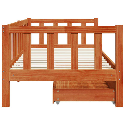 vidaXL Daybed with Drawer with Wheel 3 pcs Wax Brown Solid Pine Wood
