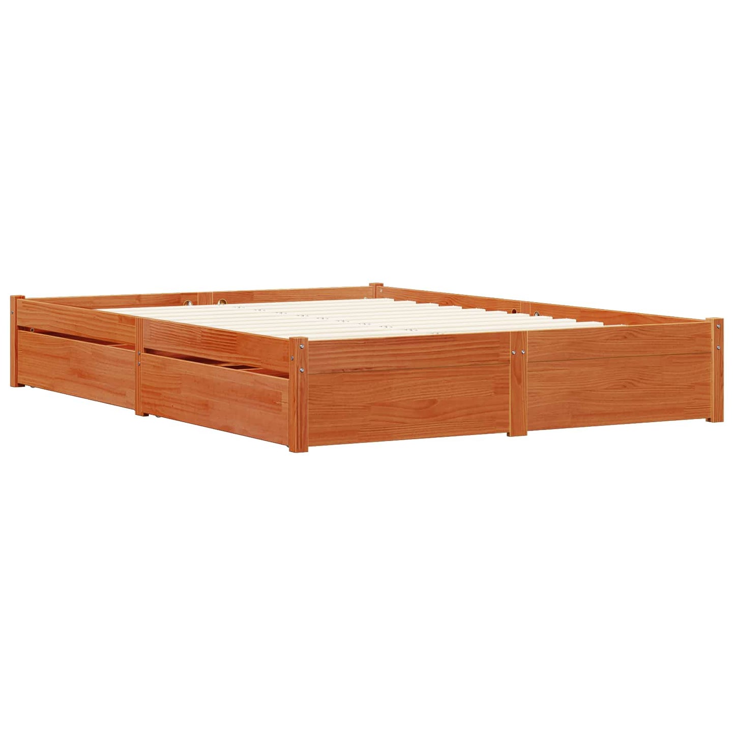 vidaXL Bed Frame with Drawer Wax Brown 150 x 200 cm Solid Pine Wood