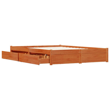 vidaXL Bed Frame with Drawer Wax Brown 150 x 200 cm Solid Pine Wood